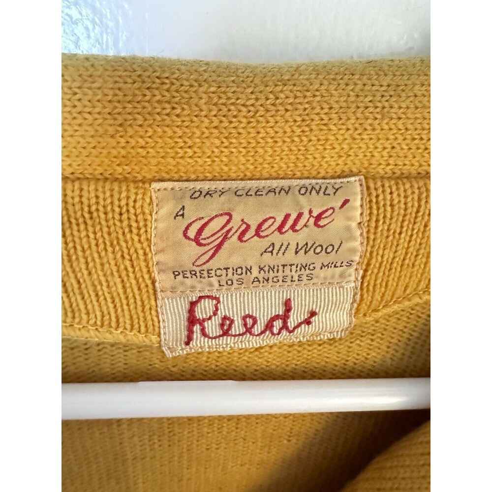 Vintage 1968 Grewe 100% Wool Yellow Red High School Varsity Sweater Avantes Reed - Picture 4 of 13